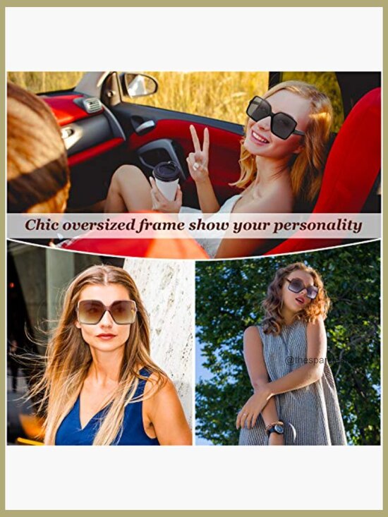Oversized Square Sunglasses, Polycarbonate Lens, 3 Pairs main image 6